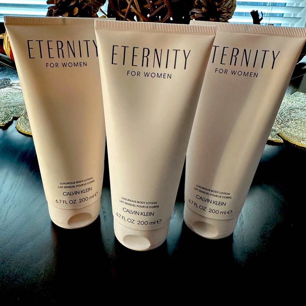 ETERNITY BODY LOTION by Calvin Klein 6.7 fluid ounces.  FULL SIZE. Set of 3.